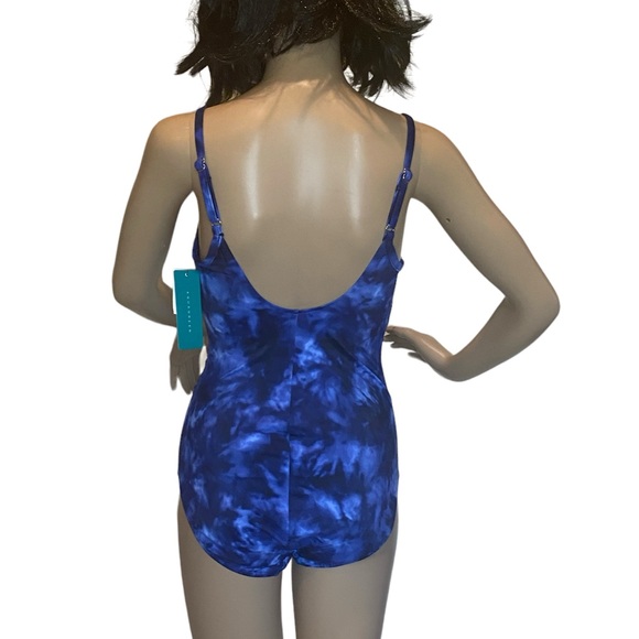 Aqua Green Blue Tie-Dyed UPF 50 Twist-Front One-Piece Swim Suit Size Medium NWT - Picture 7 of 9